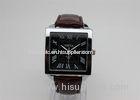 Square Men Quartz Watch analog alloy leather strap Roman Number dial Japan Movement