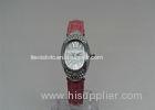 Red Oval Roman number Ladies Diamond Watches PU leather strap