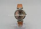 Lady shining Leather Wristband Watch Round Metal Case Quartz Watches