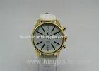 Normal Golden Japanese analog quartz Leather Strap Watches 3 crowns