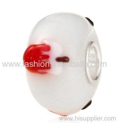 Handmade Christmas Strawberry Pudding Glass Beads in 925 Silver Core