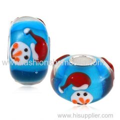 Handmade Christmas Snowman Glass Beads in 925 Silver Core