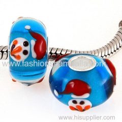 Handmade Christmas Snowman Glass Beads in 925 Silver Core