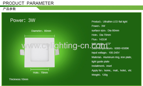 new design ultrathin  square white LED lighting 3W  