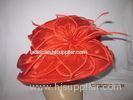Ladies' Fashion Red Organza Hat with Lily Flower and Coque Feathers For Special Occasion