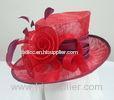 Wedding Red / Burgendy Sinamay Ladies Hats Bridal Satin With Medium Up Brim