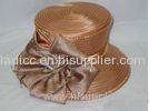 Pink Gold Fancy Ladies' Church Hats , Pleated Nice Fabric Bow Trimming With Diamond Buckle