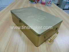 Big rectangular gift tin box with handle