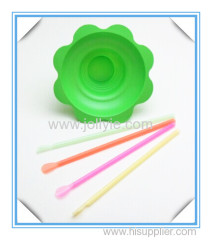 colorful shave ice flower cup and drinking straws