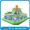 Giant Inflatable Water park with White Shark Water Slide and float toys