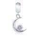 Wholesale European Style Sterling Silver Dangle Moon and Star Beads with Red CZ Stone