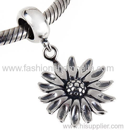 925 Sterling Silver European Sterling Silver Dangle Sunflower Charm Wholesale