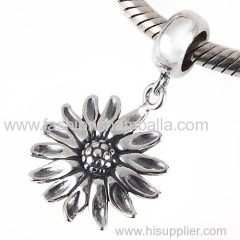 European Sterling Silver Dangle Sunflower Charm