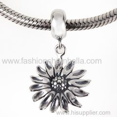 European Sterling Silver Dangle Sunflower Charm