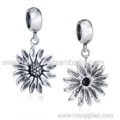 European Sterling Silver Dangle Sunflower Charm