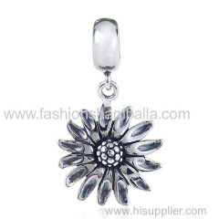 European Sterling Silver Dangle Sunflower Charm