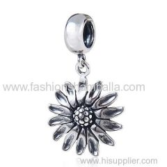 European Sterling Silver Dangle Sunflower Charm