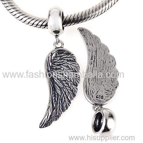 Authentic 925 Sterling Silver European Sterling Silver Dangle Wing Charm