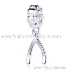 European Sterling Silver Dangle Wishbone Charm