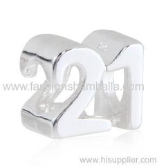 European Sterling Silver Birthday Milestones Number 21 Charm Beads