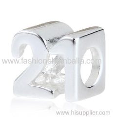 European Sterling Silver Birthday Milestones Number 21 Charm Beads