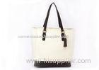 Genuine Saffiano Ladies Leather White Tote Bags with printed nylon Lining