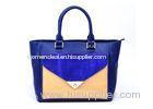 Modern Blue Womens Leather Tote Bags with zipper / Triangle Lock