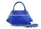Lip Design Blue zippered tote bags with pockets , embossed logo printed