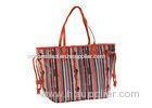 Multi Color Large PU Leather Designer Tote Bag with Orange Stripes Closure