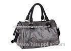 Snake PU Ladies Black Hand Bags , Polished Gunmetal Hardware Rivet on Handle