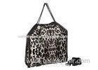 Grey Leopard PU Leather Bag Fold Over Tote , Gunmetal Chain Trimmed Edges