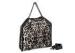 Grey Leopard PU Leather Bag Fold Over Tote , Gunmetal Chain Trimmed Edges