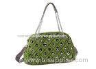 Lemon Green Beaded Handbags / Nylon Tote Bags With Zipper OEM