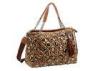 Quilted Beaded Nylon Bag With Leather Handles Women Satchels