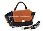 Trapeze Tote Ladies Suede Leather Handbags , Crystal Rivets on Sides