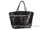Black Shopping Tote Patchwork Leather Bag with Zipper Pocket
