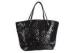 Black Shopping Tote Patchwork Leather Bag with Zipper Pocket