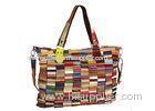 Large Shopper Womens Striped Patchwork Shoulder Bag in Multi Colors