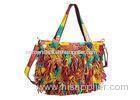 Fashion Patchwork Leather Bag with Fringes on Front and Striped Backside