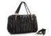 Black Genuine Patchwork Design Sheep Leather Handbag Polished Gold Hardware