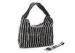 Black White Striped Hobo Bag Leather Patchwork Bag with White Fringes