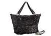 Genuine Sheep Skin Large Patchwork Leather Bag with Ring , Black