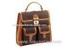 Vintage PU Studded Fashion Leather Backpack , PU Leather trimming Buckle Closure