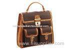 Vintage PU Studded Fashion Leather Backpack , PU Leather trimming Buckle Closure