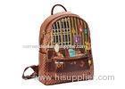 Big Size Faux Leather BackPack Brown Customized , Fashion Print Pattern