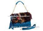 OEM Blue Fox Fur Handbag / Chain Shoulder Strap Suede Tassel Bag