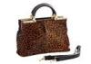 Brown Fur Handbags Leopard Print Tote Bag with Zipper / Pocket