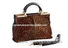 Brown Fur Handbags Leopard Print Tote Bag with Zipper / Pocket