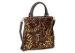 Brown Leopard Print Horse Hair Fur Handbags Genuine Leather Tote