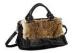 Rabbit Fur Flap Womens Leather Tote Bags Black with Rolled Handles